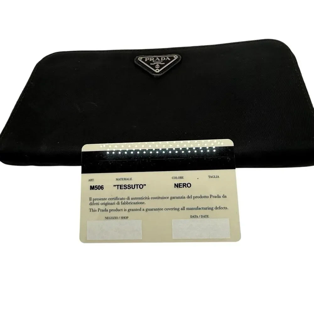 Prada Tessuto Nylon Zip Wallet Nero Black Logo Zip Around